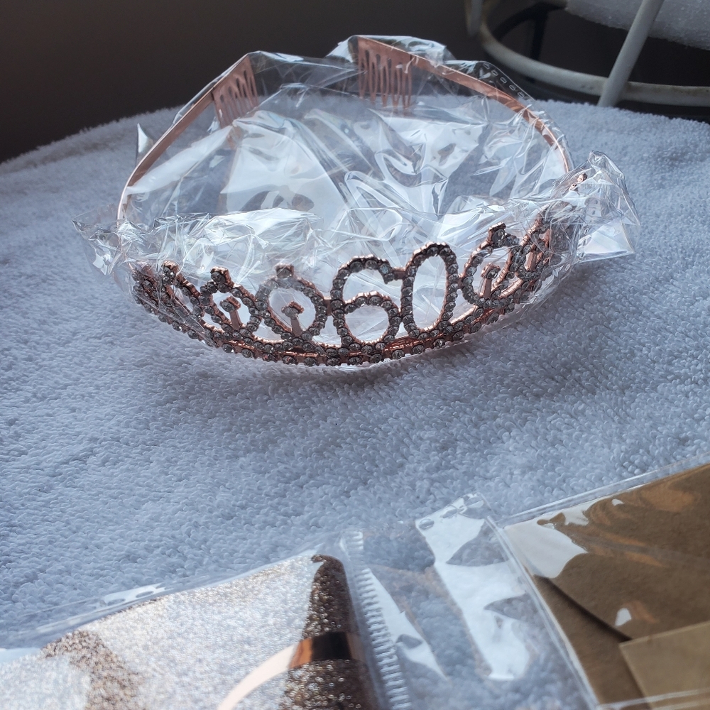 60th Birthday Rosegold Bling Tiara Sash Candles & Cake Topper Lot Of 1